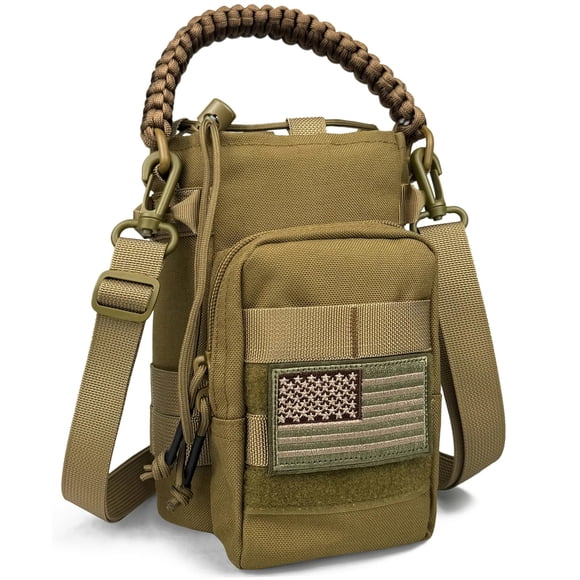 Funda para Botella de Agua DEFUNX de 64 Oz - Portabotellas con Correa Cruzada y Sistema MOLLE Estilo Militar Táctico Color Coyote Marrón