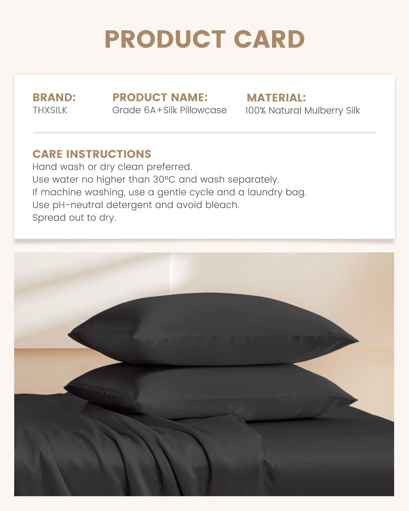 THXSILK 19 Momme Silk Pillowcase, Mulberry Silk Pillow Case with Hidden Zipper, Both Sided 100% Natural Mulberry Silk, Queen Size(20"x30"), Black
