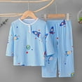 thumbnail image 2 of Loopsun Toddler Summer Sets, 1-12years Children's Printed Home Button Long Sleeve Long Pants Two-piece Set Blue 5-6 Years, 2 of 3