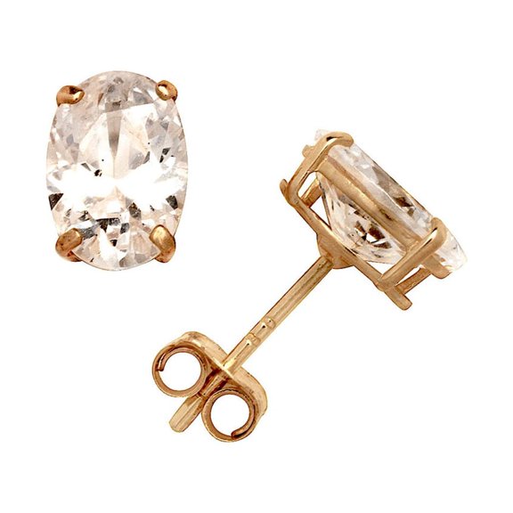 Solid 14k Yellow Gold Oval cut CZ Basket Post Stud Earrings (3 sizes) (5x3mm/Yellow Gold)-Stud Earring for Women