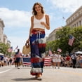 thumbnail image 6 of 4th Of July Pants for Women United States USA Flag Print Elastic High Waist Lounge Pants Slit Baggy Wide Leg Relaxed Fit Home Wear Pants, #01 Royal Blue, L, 6 of 6
