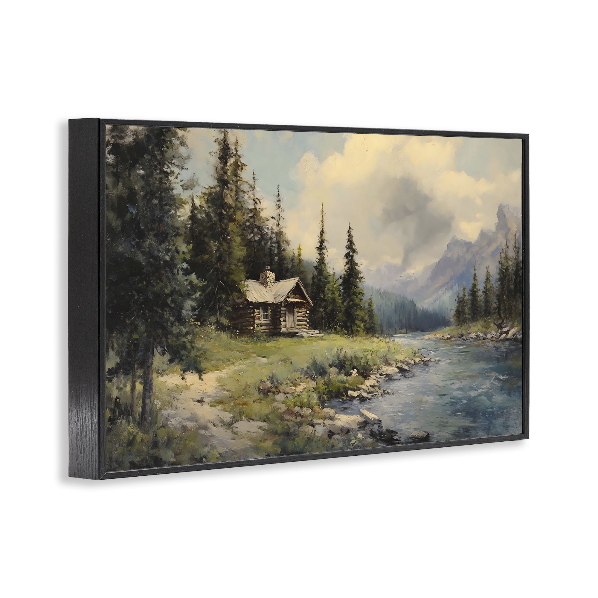 Stupell Industries Creek Cabin Riverside Retreat Black Framed Giclee Art, design by Franklyn Gregory