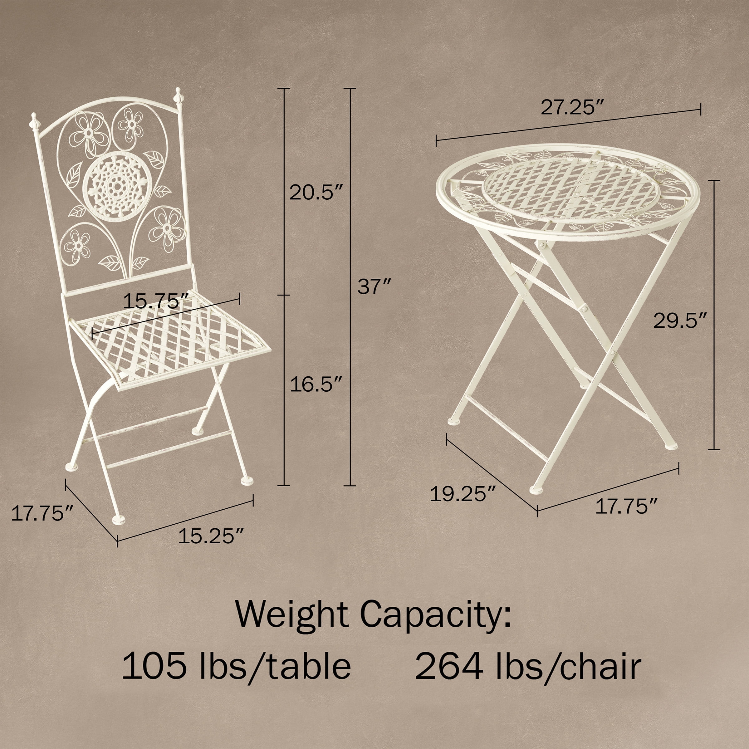 Lavish Home 3 Piece Patio Set – Bistro Table and Chairs, Antique White