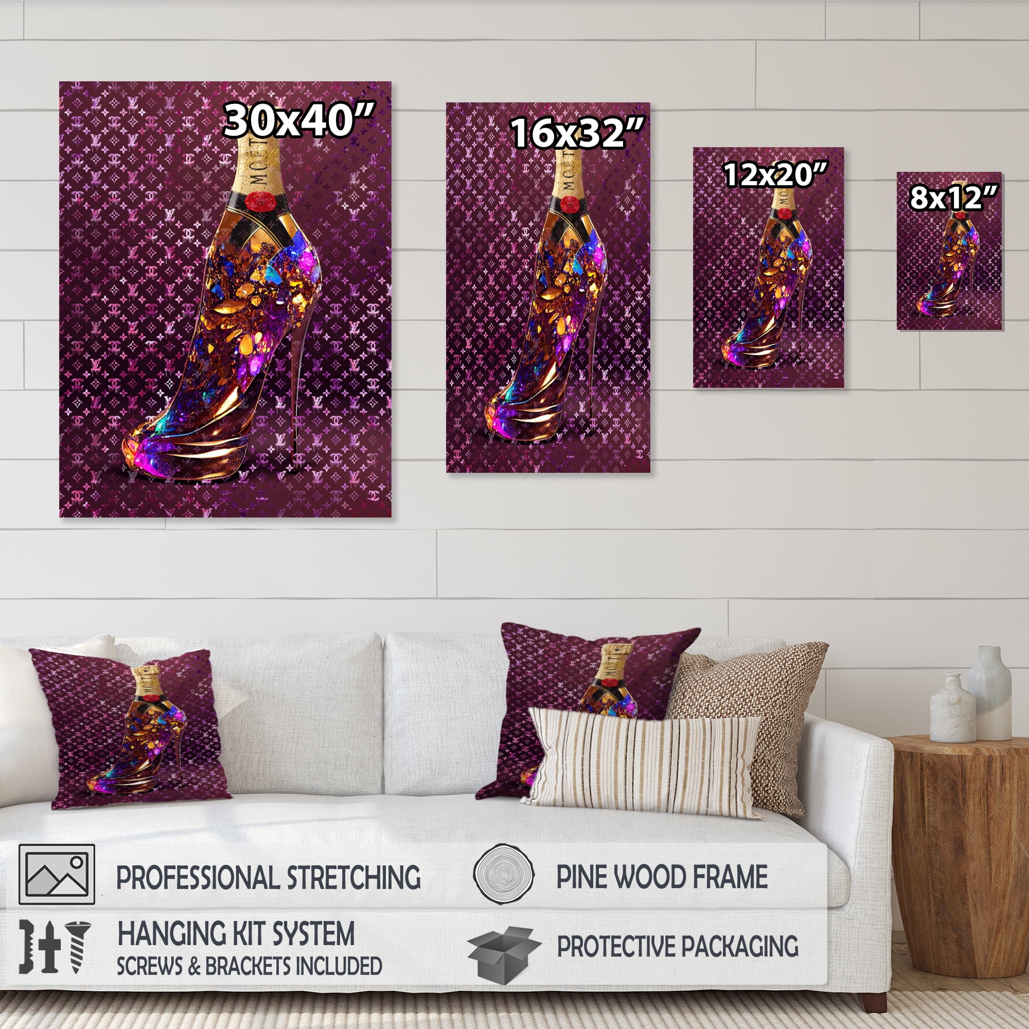 Designart Luxury Champagne And High Heel III Canvas Wall Art