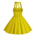 thumbnail image 5 of AJTQTH Sundress for Girls Halter Neck High-Waisted Gowns Cute Bowknot Solid Color Frocks Tunic Flowy Maxi Dress for Summer Casual Party Yellow 5 Years, 5 of 5