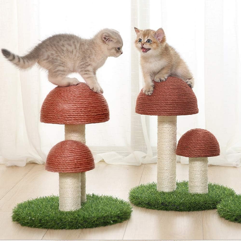 ShellKingdom 16.5'' Cat Scratching Post, Natural Sisal Claw Scratchers for Kittens Small Cats Mushrooms Cat Interactive Toys, Brown