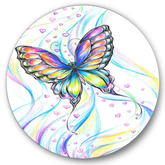 Designart 'Iridiscent Colorful Butterfly' Traditional Circle Metal Wall Art 36x36 - Disc of 36