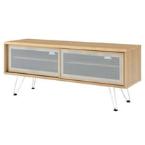 Media TV Stand Console Table, Brown Oak, Wood, Industrial Living Room Lounge Cafe Lobby Hospitality Restaurant, Modern Contemporary HB34519