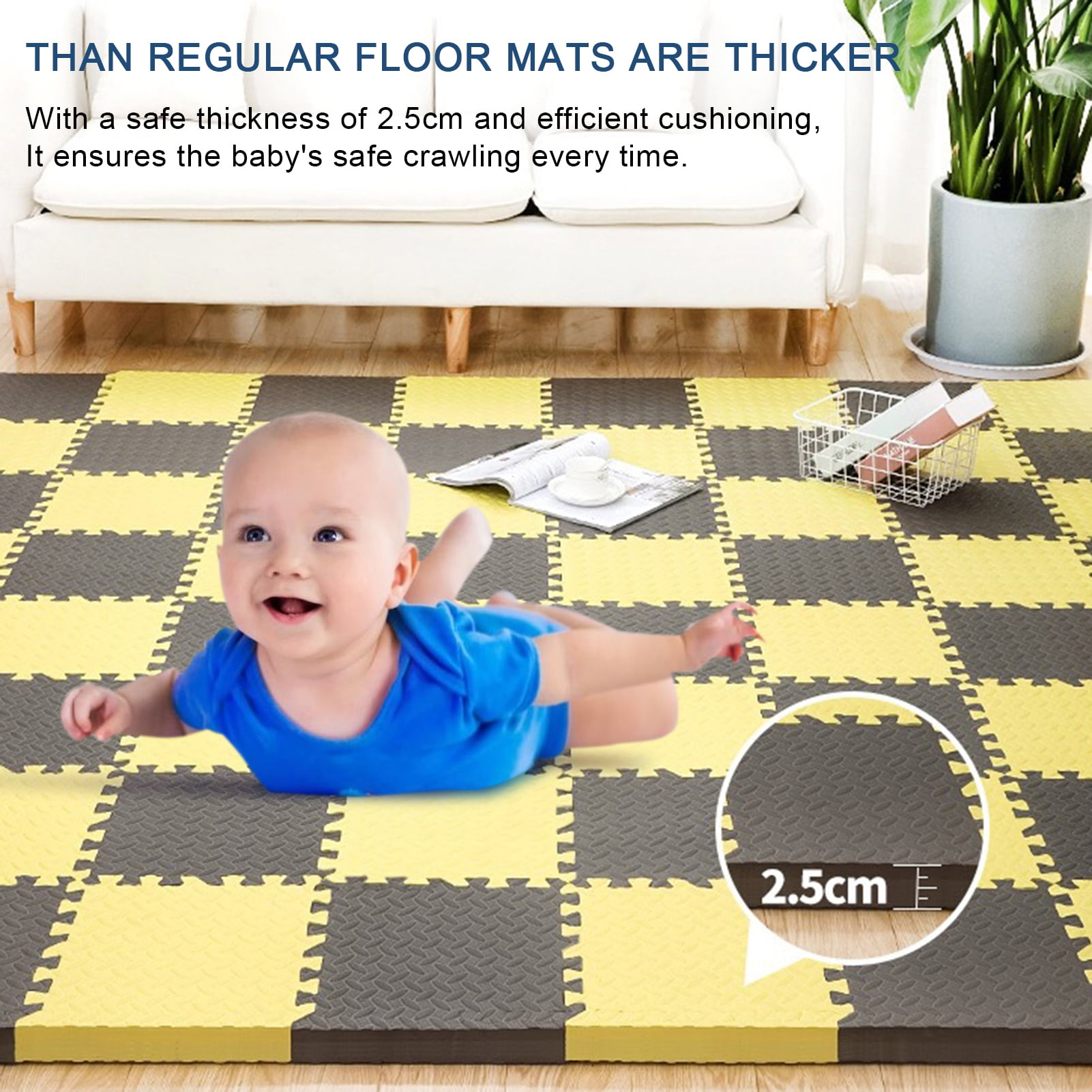 sunsanly 12Pcs Extra Thick Yoga Mat High Density EVA Foam Interlocking Floor Tile Home Gym Fitness Exercise Pad Cushion Workout Equipment