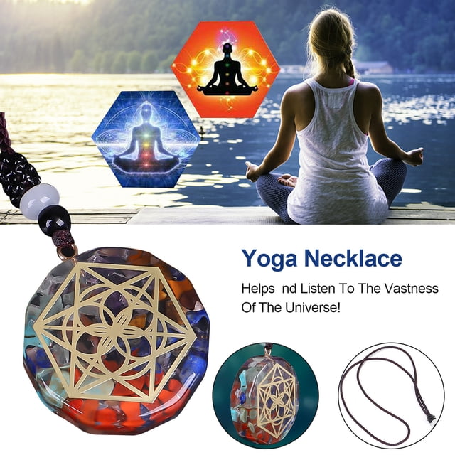 HomeKingdee Yoga Meditation Chakra Energy Stone Pendant Necklace - Unisex Crystal Stones Spiritual Jewelry for Yoga Practice Meditation Gifts 2.36 x 1.97 x 0.79 inches