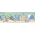 thumbnail image 2 of Concord Wallcoverings Wallpaper Border Kids Pattern Day at The Beach for Children Bedroom, Green Pink Dark Beige Blue Yellow, 7 Inches by 15 Feet CK7764B, 2 of 4