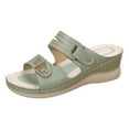 thumbnail image 4 of Sandales à Enfiler pour Femmes Tendance en Cuir Largeur Grand Bout Ouvert Plateforme à Talon Compensé Sandales Habillées de Marche Chaussures, 4 of 7