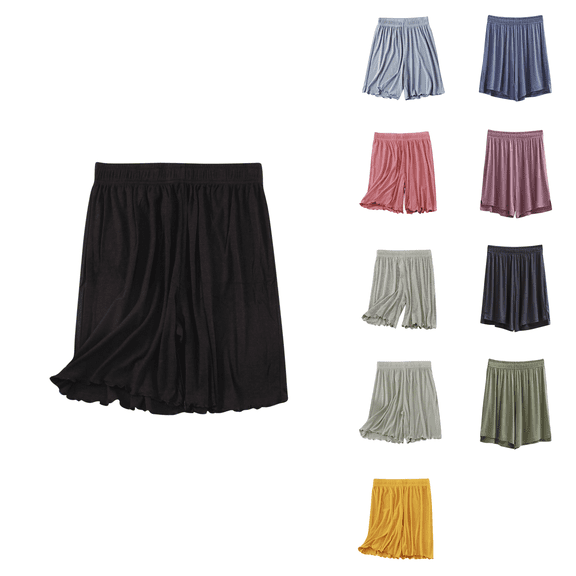 Ahuyic Womens Shorts,Plus Size Pants for Women,Womens Solid Color Plus Home Pants Thin Casual Five Quarter Pants Sleeping Pants,Black,L