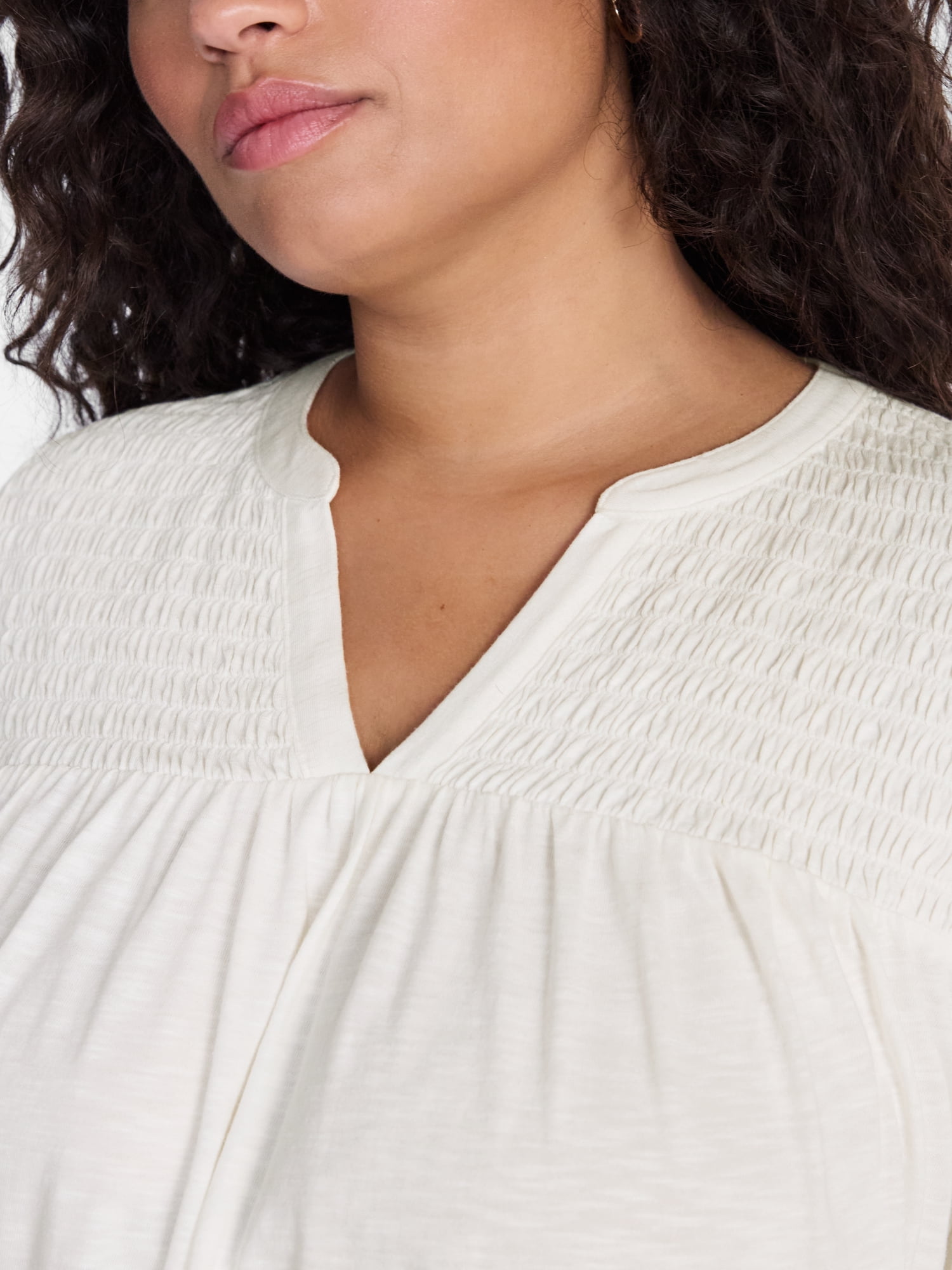 Terra & Sky Women's Plus Smocked Yoke Top with Long Sleeves, Sizes 0X-5X