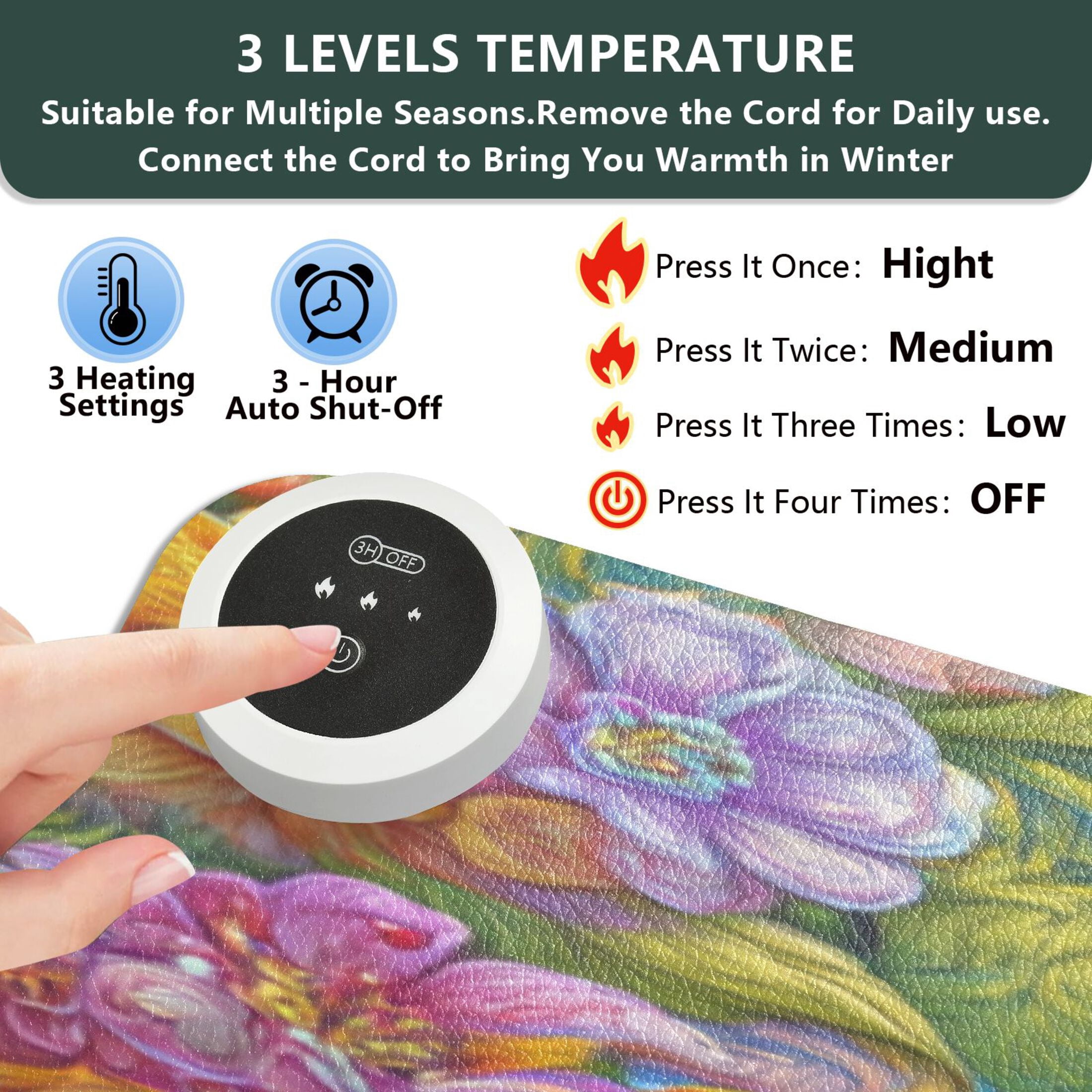 Large Heated Desk Mat Mouse Pad 31.5"x13"PU Leather Graphene Heating Desk Warmer with 3 Temperature Settings 110V US Plug Non-Slip Warm Pad for Home, Office, and Gaming Blue Monkey in The Garden