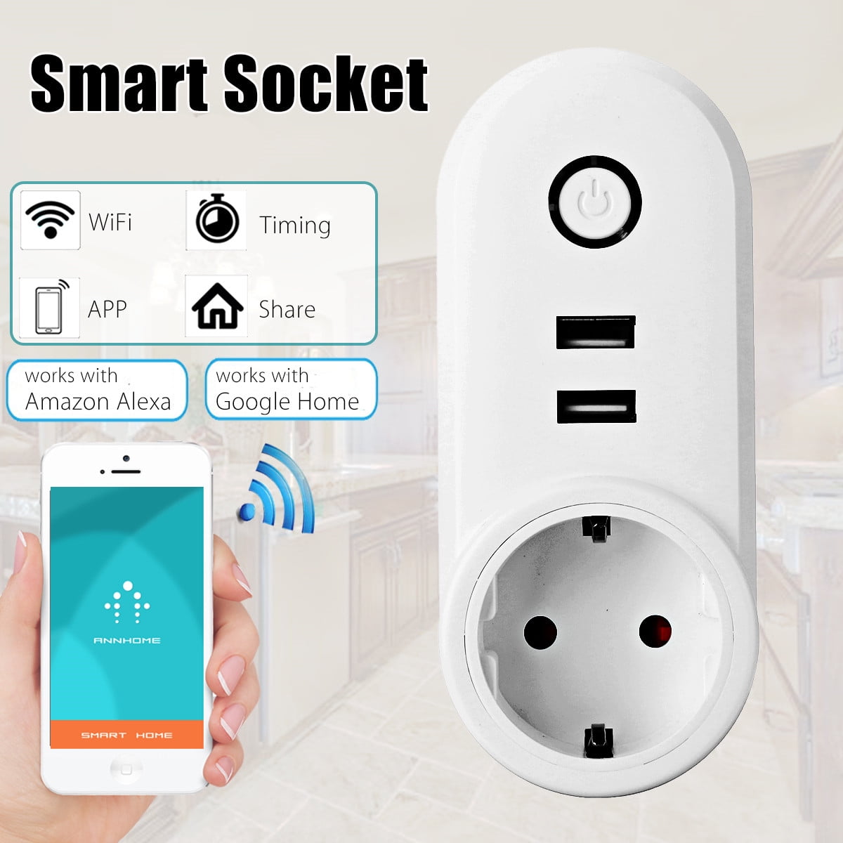 Dual USB Smart Wifi Outlet Plug Switch US Plug for Amazon Alexa Echo