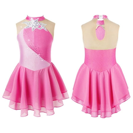 

DPOIS Kids Girls Shiny Sequins Sleeveless Ice Skating Dress Ballet Dance Leotard Dress