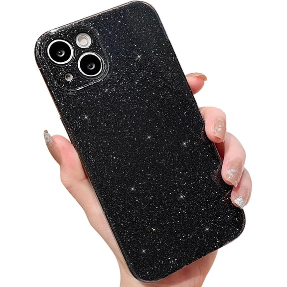 Compatible with iPhone 13 Mini Case 5.4 inch, Cute Neon Bright Color,Glitter Bling Thin Slim Shockproof Silicone Sparkly Case, Soft TPU Phone Case for Women Girl-Black
