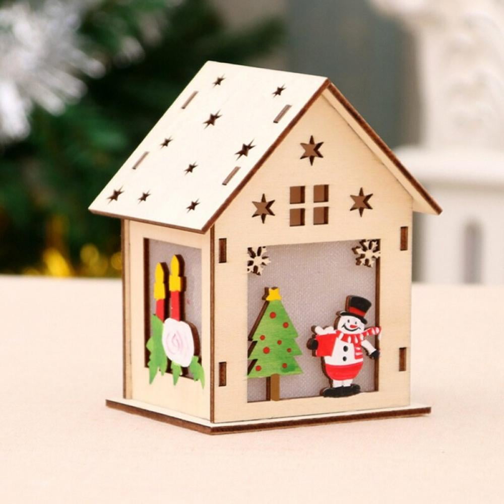 LED Light Wood House Lovely Christmas Tree Hanging Ornaments Party Decoration 
