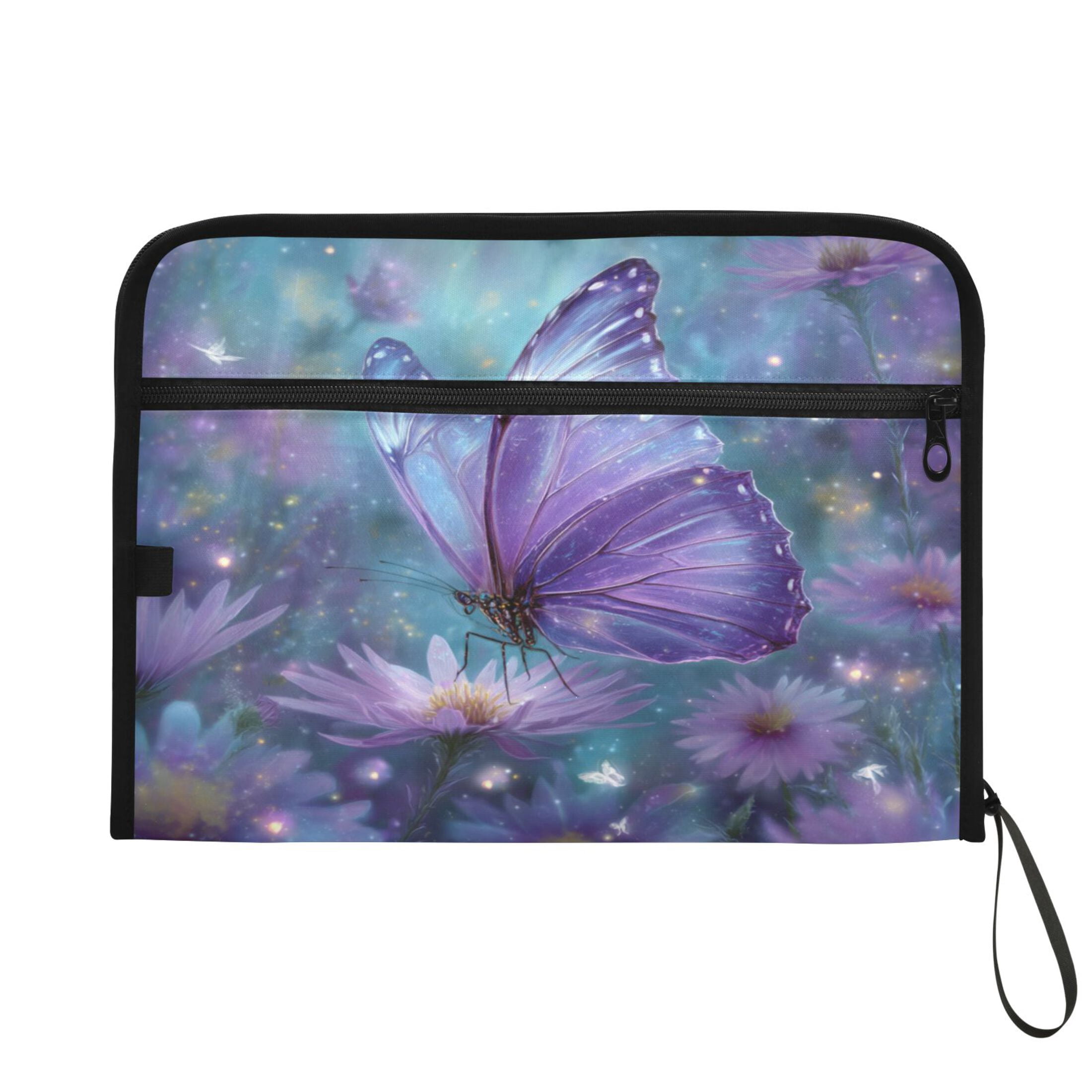 WOBOGO Purple Sparkling Butterfly Expanding File Folder Letter Size Accordion Filing Organizer 13 Pocket Separate Organ Pocket
