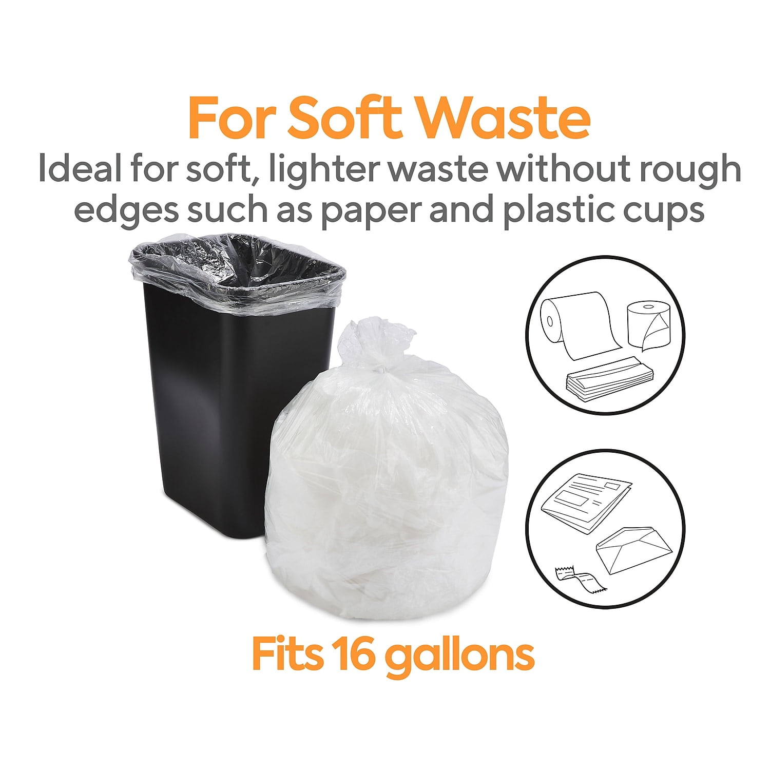 Staples Coastwide Professional AccuFit 16 Gallon Trash Bag 24" x 33" High Density 6 mic Natural 1000