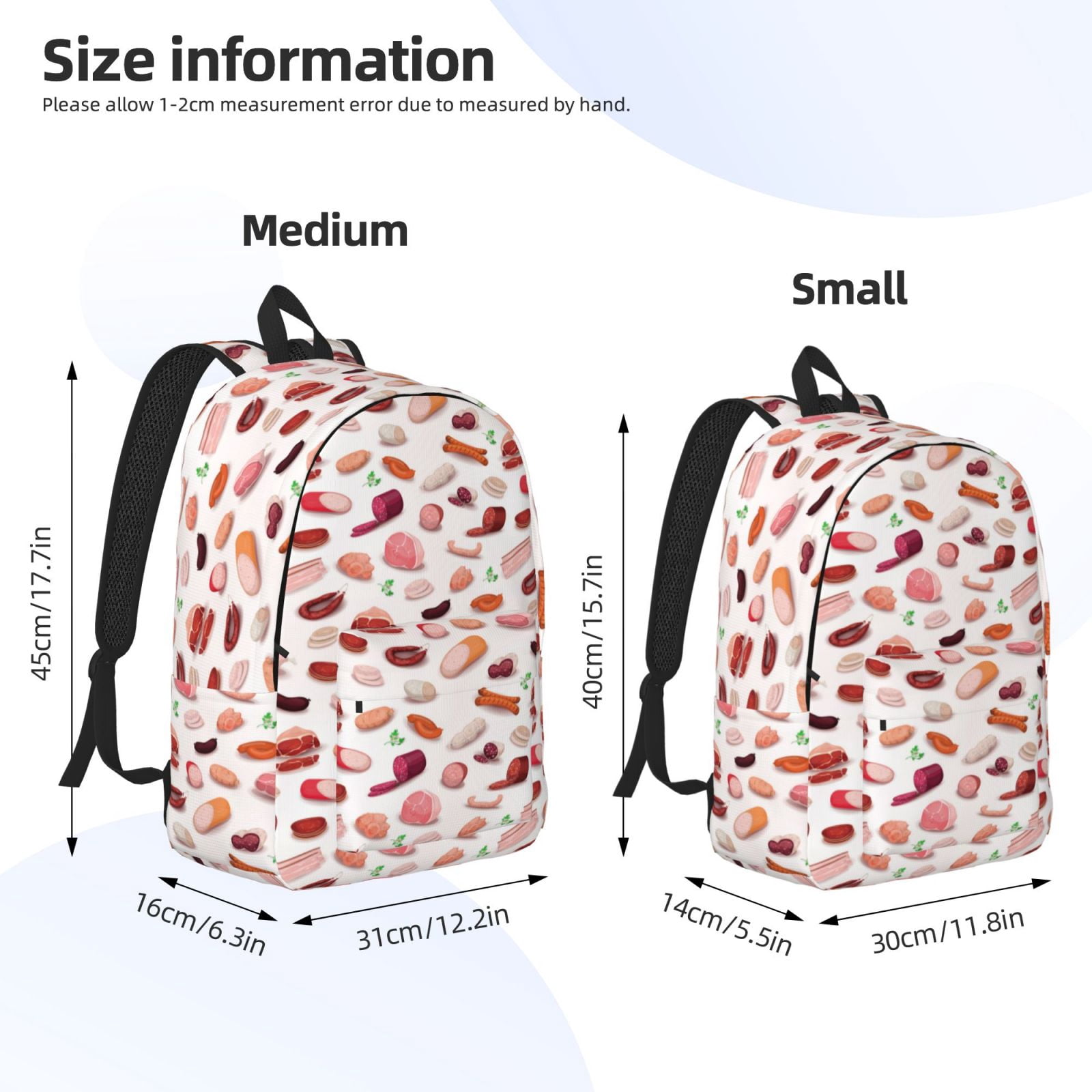 Travel Laptop Backpack - Sausage Ham Print Lightweight Canvas Backpack, Wear Resistant Computer Backpack Bag Fit {sizeName} Laptop for Men Women with Adjustable Padded Shoulder Straps
