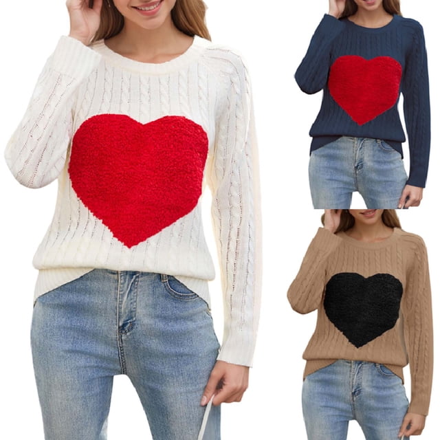 Yuyuzo Sweaters for Women Valentines Day Crewneck Long Sleeve Shirts Loose Casual Comfy Knit Pullover Tops