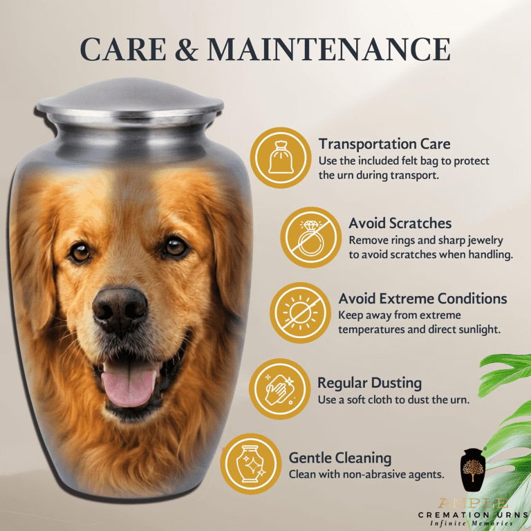Large Dog Urn Golden Retriever Face Pet Cremation Urn Aluminum Ashes Memorial