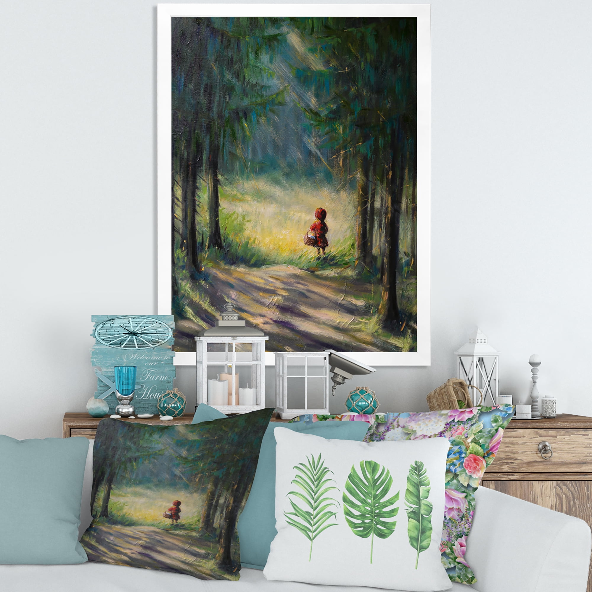 Designart 'Little Red Kid Riding Hood In The Woods' Traditional Framed Art Print