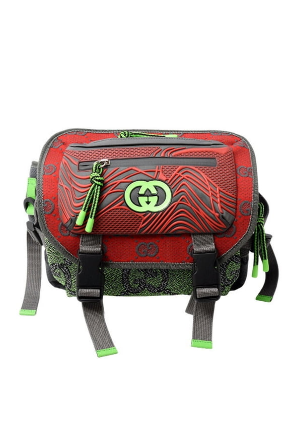 Pre-Owned Gucci Men's Small Backpack GG Nylon Belt Bag in Gray, Red, and Green (GUCCI... (Good)