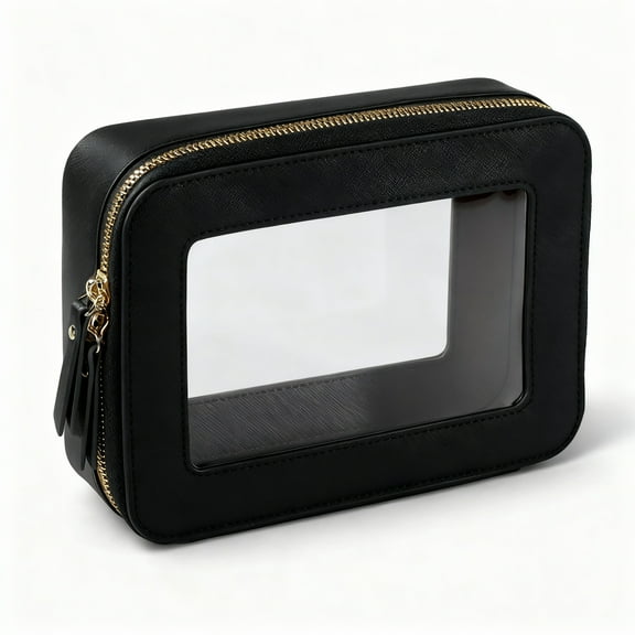 Unique Bargains Clear Makeup Bag Waterproof Portable Cosmetic Bag Travel Organizer with Zipper Black