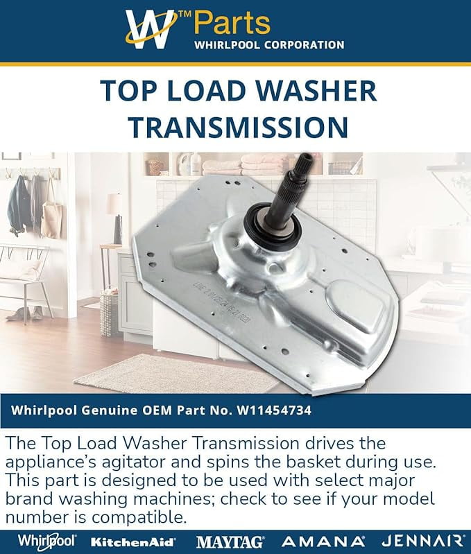 Whirlpool W11454734 Genuine OEM Top Load Washer Transmission Replacement Part - Replaces W10006481, W10771760, W10870913, W11035751, and more