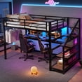 thumbnail image 3 of Bellemave Queen Size Loft Bed with Desk, Metal Loft Bed with Built-in Storage Shelves and Multifunctional Iron Nets, Loft Bed Queen with USB, LED, Loft Bed Queen Size for Teens Adults, Black, 3 of 12