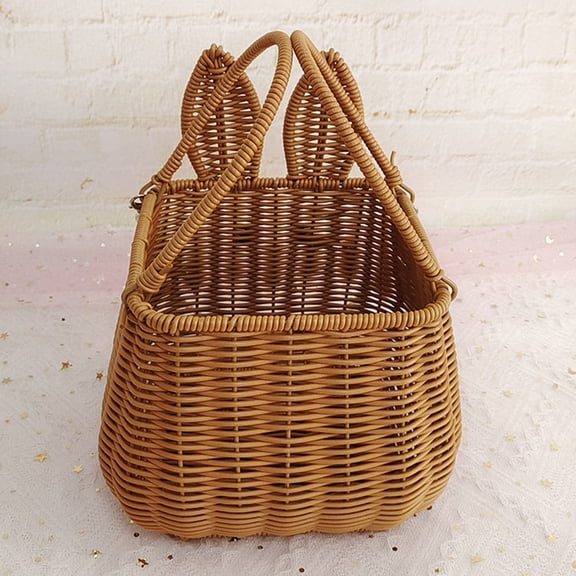 FRCOLOR Woven Rattan Basket for Storage with Iron Handle Light Brown Compact Size Fits Most Decor Styles