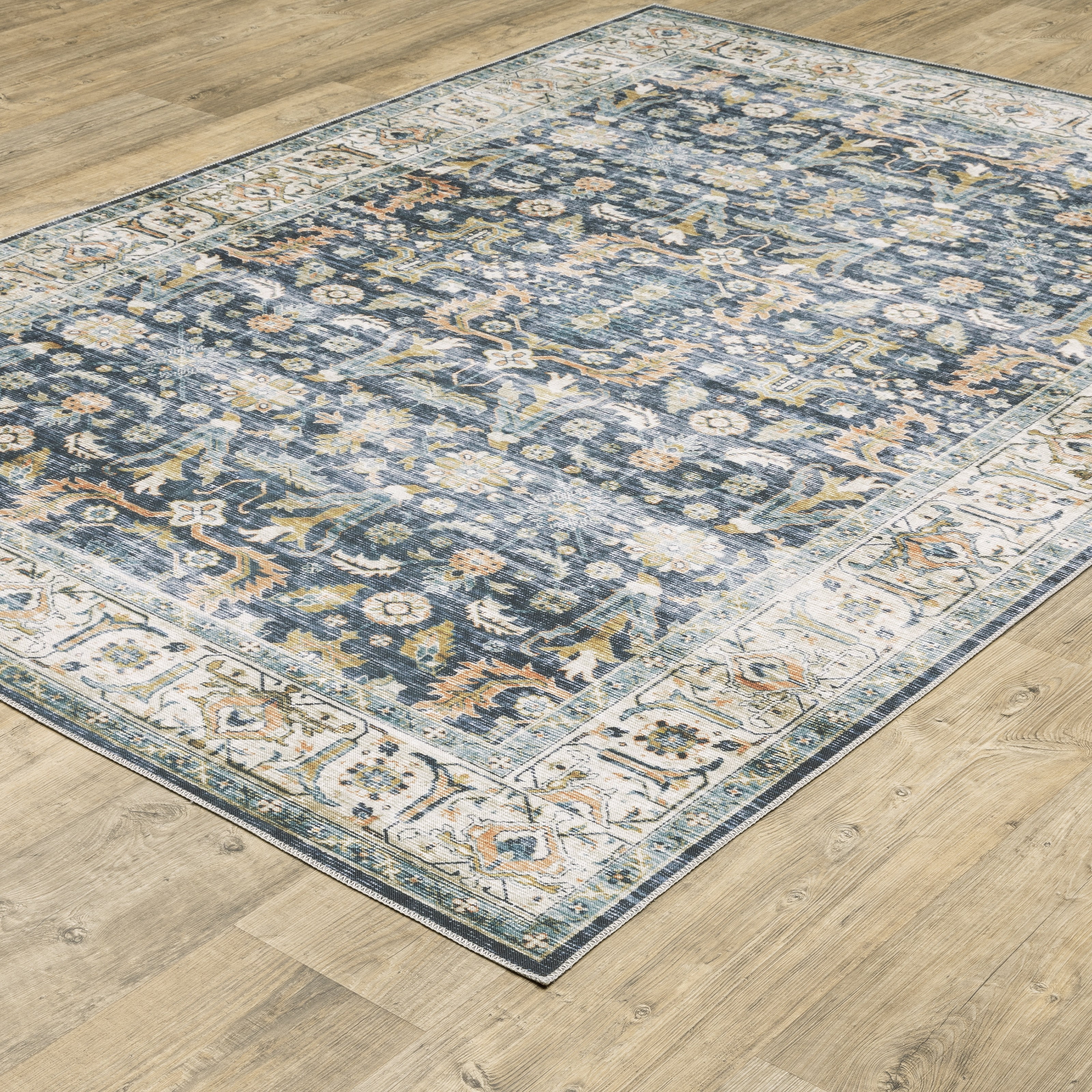Avalon Home Celeste Washable Bordered Oriental Blue/ Gold Indoor Area Rug