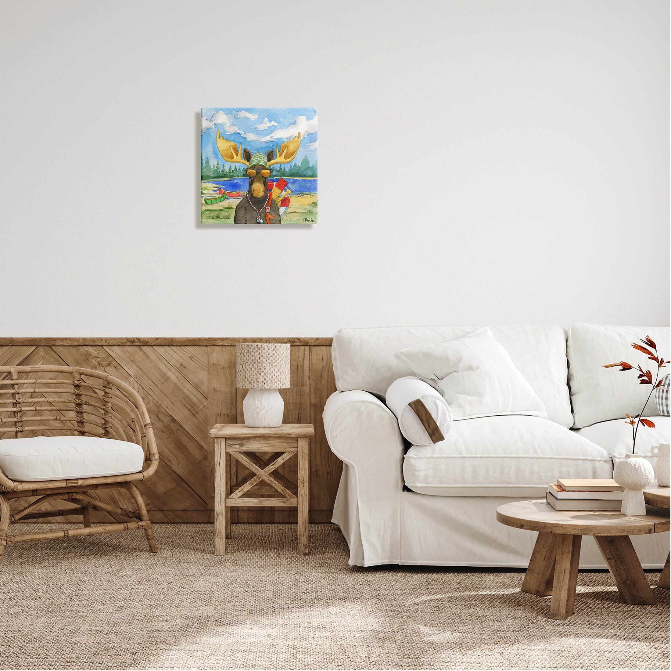 Stupell Industries Happy Camper Life Guard Moose Painting Gallery Wrapped Canvas Print Wall Art, Design by Paul Brent