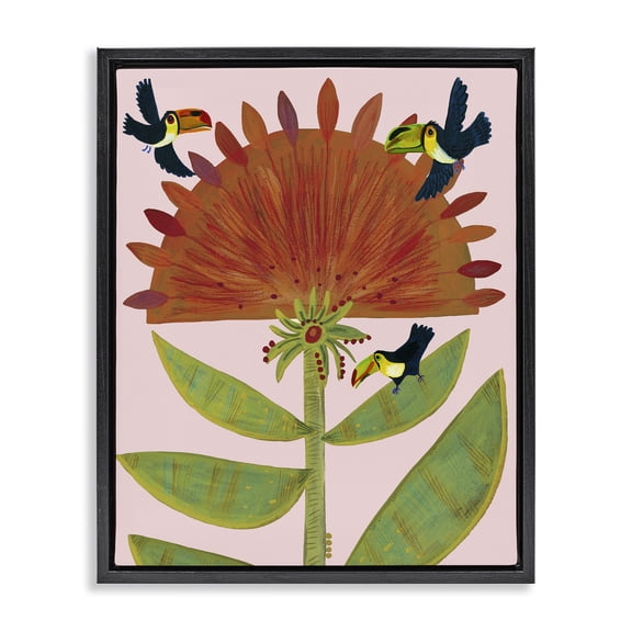 Stupell Industries Eclectic Tropical Plant & Toucans Black Floating Frame Canvas Art, 17 x 21, by Kay Widdowson