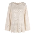 thumbnail image 5 of Lightweight Beach Cover Up for Women Knitted Loose Fit Openwork Crochet Tunic Top Long Sleeve for Swimwear Beige S, 5 of 6