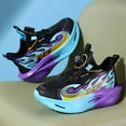 thumbnail image 4 of Kids Platform Sneakers Boys Fashion Color Block Cushioning Thick Sole Running Shoes Comfy Arch Support Lightweight Trainers Basketball Shoes Purple 3 Big Kid, 4 of 7