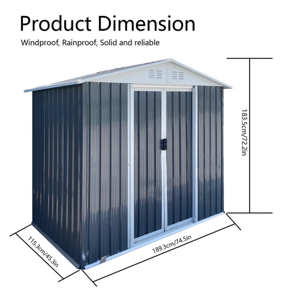 6FTx4FT Apex Roof Grey Metal Shed