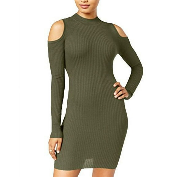 Planet Gold Juniors' Cold-Shoulder Sheath Dress (Winter Moss, XL)