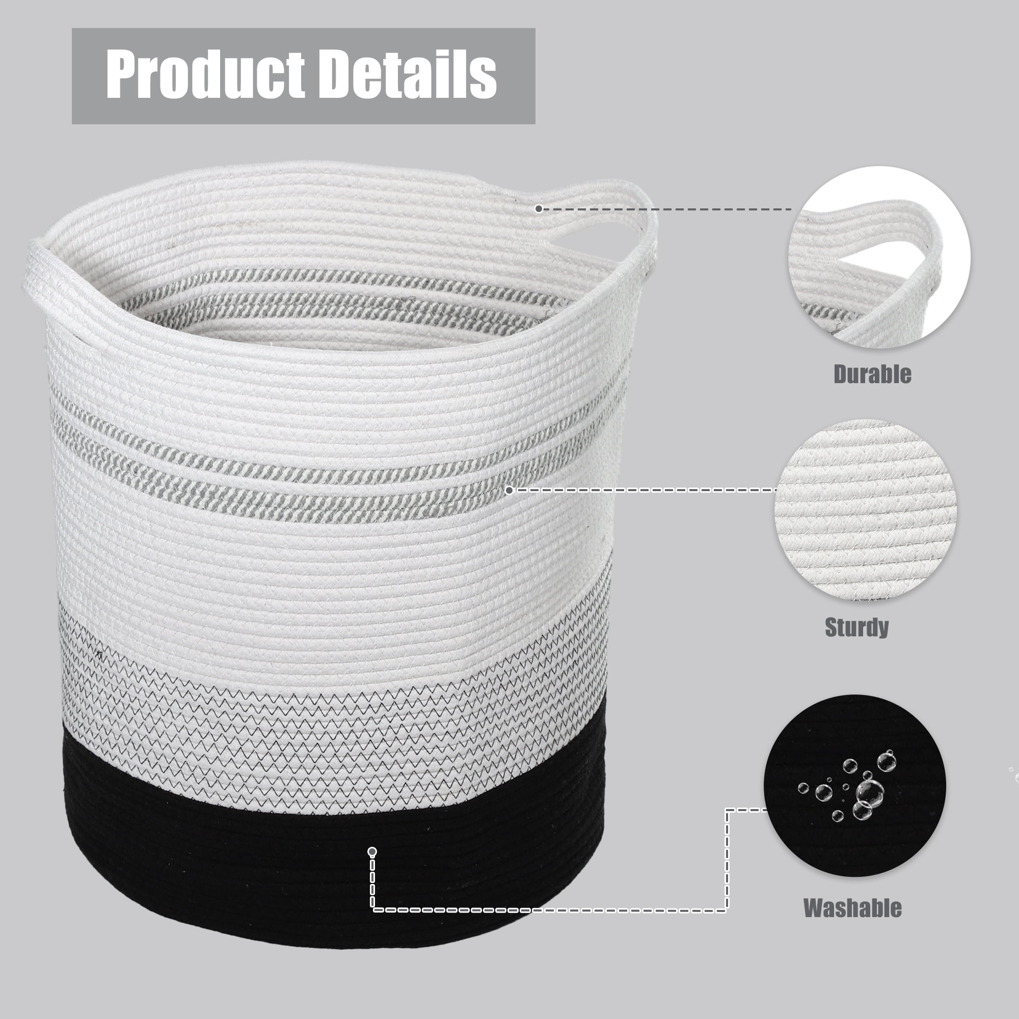 Unique Bargains Laundry Basket Hamper 18"x20" Tall Laundry Basket for Bedroom Baby Nursery Child's Laundry Hamper Black