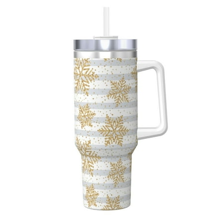 

Matuu Gold Snowflake for 40OZ Ice Cup with Handle Durable Thermal Cups Keep Drinks Cold and Hot Insulated Car Mug with Lid