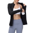thumbnail image 2 of OIUUAK Women's Athletic Running Yoga Gym Track Zip Up Cropped Jackets UPF 50+ Sun Protection Long Sleeve Workout Shirts Quick Dry Sun Shirt Hiking Outing, Black, 2 of 9