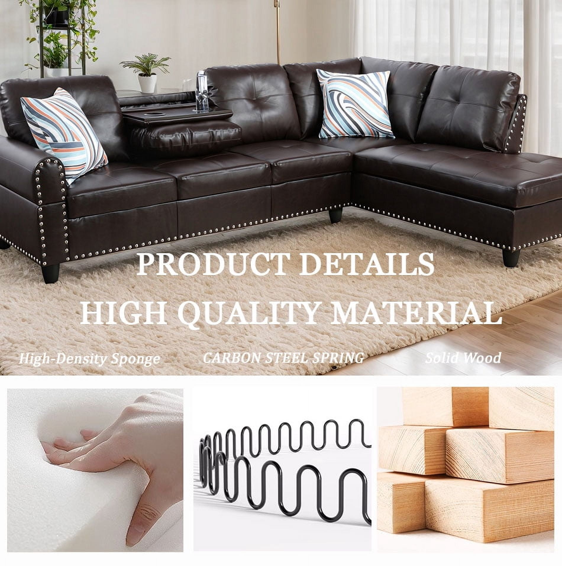 4-seater L-shaped sofawith 90° Swivel Cup Holders, apartment, living room, and office sofa(Includes 2 Pillows)