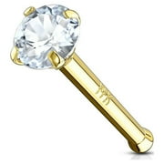 Nose Stud Ring 14 Karat Solid Gold Prong Set 2mm CZ 20g