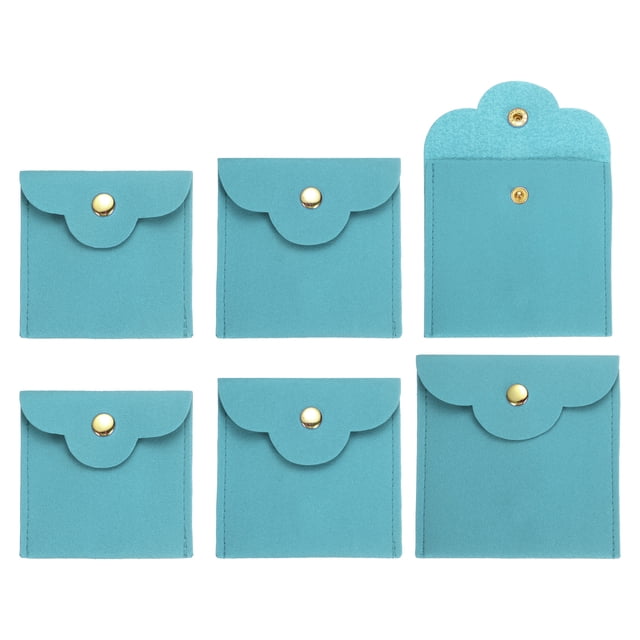 Uxcell 6 Pcs Mini Bolsa de Joyería, Pequeñas Bolsas de Joyería de Microfibra Suaves, Bolsa de Almacenamiento de Regalo para Joyería de Viaje para Mujeres Anillos Collar Pulsera, Azul
