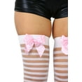 thumbnail image 7 of ToBeInStyle Women's Feminine Soft Pastel Sheer and Opaque Striped Thigh High w/ Bow - White with Baby Pink Bow - One Size, 7 of 7