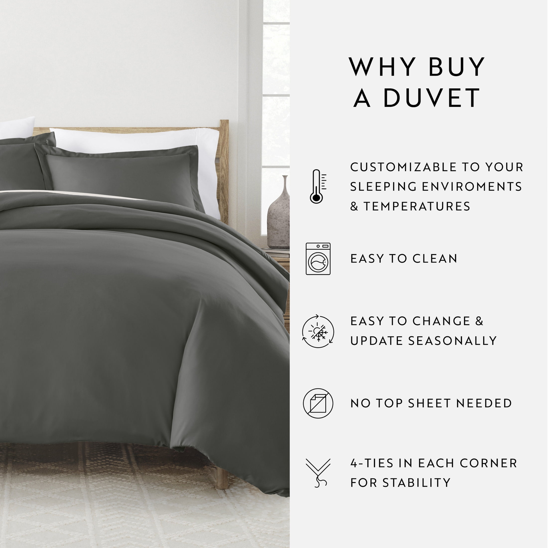 Noble Linens 3-Piece Gray Duvet Cover Set, King/ Cal King