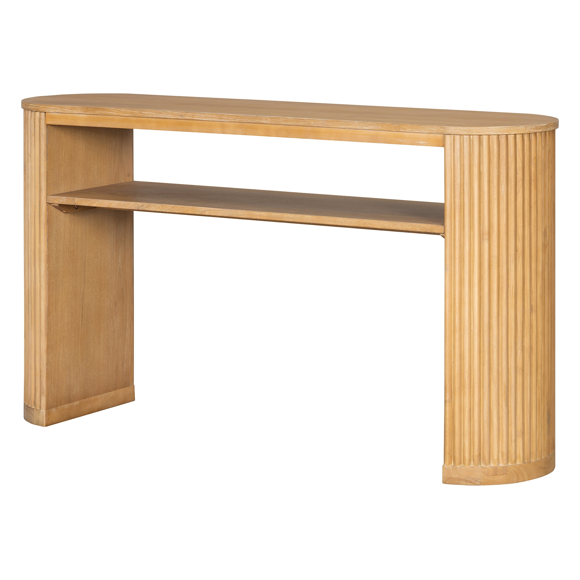 Euroco 53" Fluted Console Table, Modern Entryway Table with Open Storage Shelf & Wood Legs, Long Sofa Table Behind Couch for Living Room, Hallway,Natural